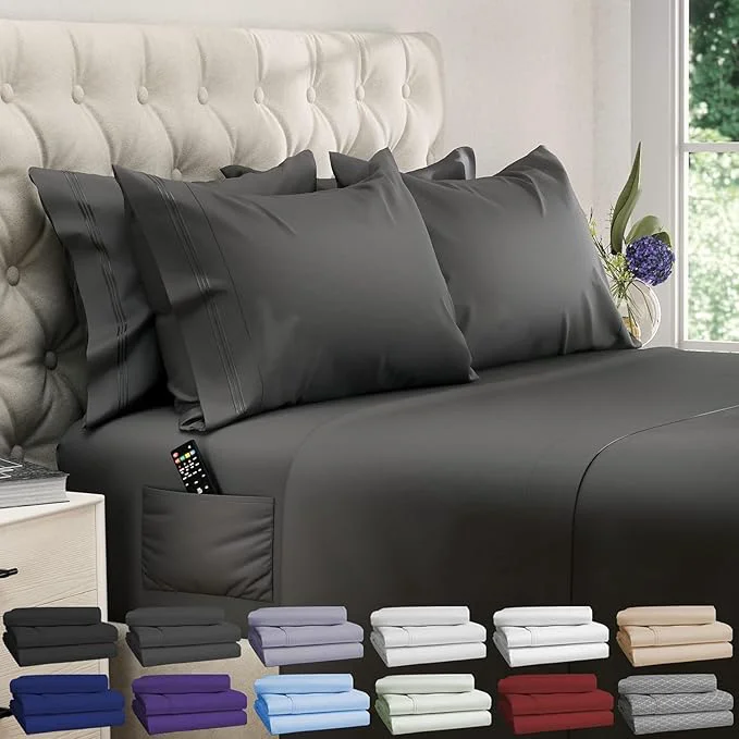 Comfortable DREAMCARE Sheets Full Size Bed – 6 Pcs Deep Pocket Full Size Sheets Set – Cooling Bed Sheets – Full Sheet Set – Soft amp Long Lasting – Extra Soft Brushed Microfiber with Side Pocket – Gray Top-Quality