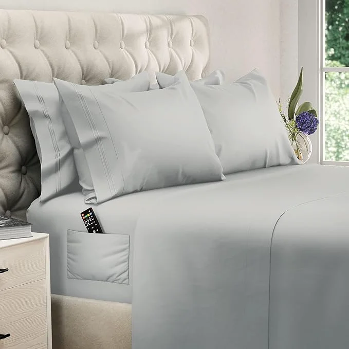DREAMCARE King Size Sheets Set – 6 pcs Cooling Bed Sheets – up to 21 Deep Pocket King Sheet Set – 2500 Supreme Collection – Extra Soft Brushed Microfiber Hotel Luxury with Side Pocket – L Gray Traditional