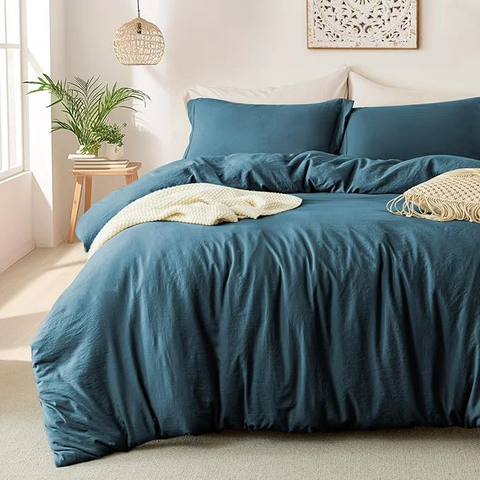 Casual MILDLY Super Soft Duvet Cover – Washed Microfiber Peacock Blue Comforter Cover Set 3 Pieces with Zipper Closure amp Corner Ties No Comforter Detailed
