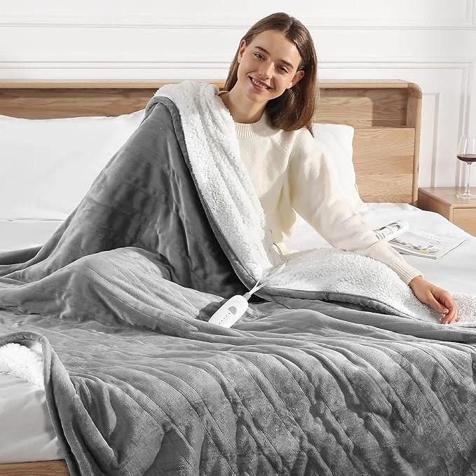 Green Heated Blanket Twin Electric Blanket 62X84in – Fast Heating Blanket for Adults Ultra Soft Flannel amp Warm Sherpa with 5 Heat Levels amp 10 Hrs Timer Machine Washable Office Use for Winter Gray World-Class