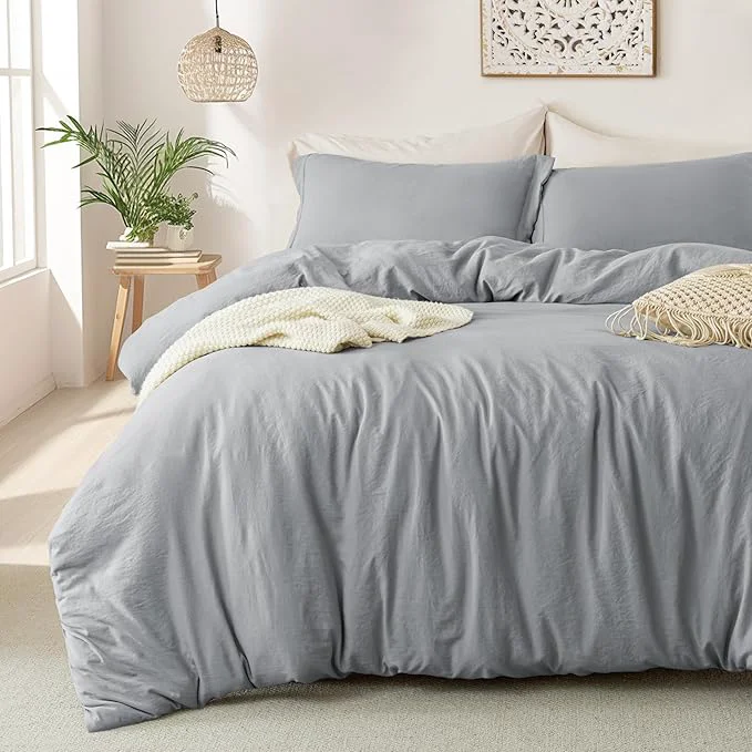 Premium Material MILDLY Super Soft Duvet Cover – Washed Microfiber Light Grey Comforter Cover Set 3 Pieces with Zipper Closure amp Corner Ties No Comforter Convenient