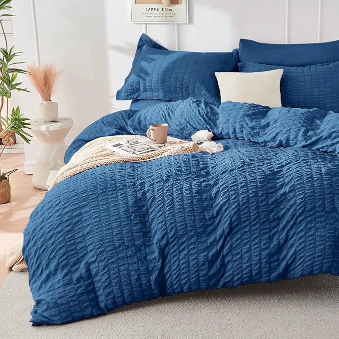 Smart HYMOKEGE Teal Duvet Cover Full Size Ultra Soft 3-Piece Seersucker Duvet Cover Set with Zipper Closure Soft Brushed Microfiber Bedding Set with 8 Corner Ties 80 quot x90 quot 2 Pillowshams Relaxed
