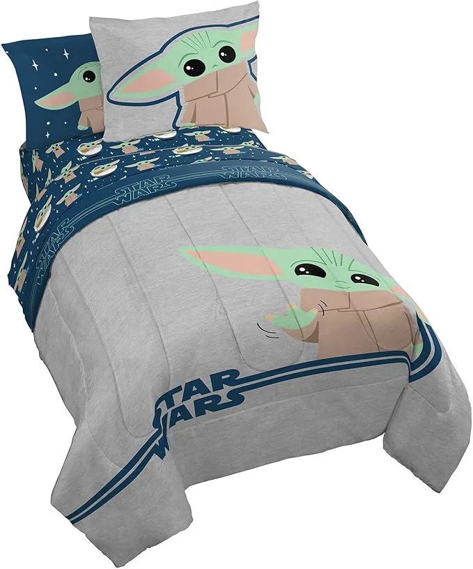 Powerful Jay Franco Star Wars The Mandalorian Hello Grogu 5 Piece Twin Size Bed Set – Includes Comforter amp Sheet Set – Super Soft Kids Bedding Fade Resistant Microfiber Star Wars Product Superior