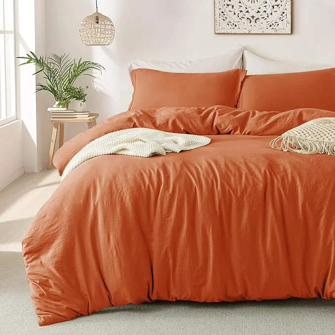 Carefully Designed MILDLY Super Soft Duvet Cover – Washed Microfiber Rust Comforter Cover Set 3 Pieces with Zipper Closure amp Corner Ties No Comforter Proven