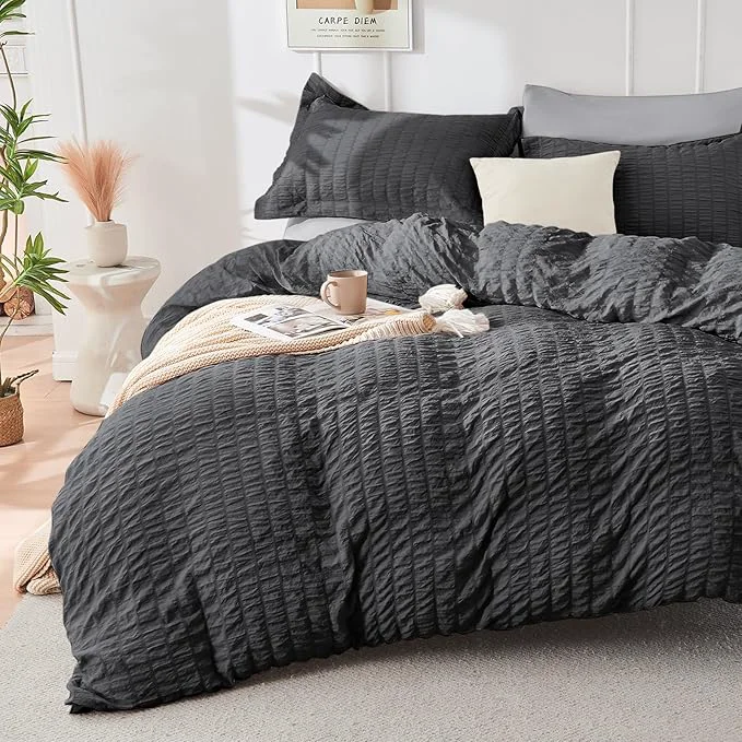 High-End HYMOKEGE Dark Grey Light Grey Duvet Cover Full Size Ultra Soft 3-Piece Seersucker Duvet Cover Set with Zipper Closure Soft Brushed Microfiber Bedding Set with 8 Corner Ties 80 quot x90 quot 2 Pillowshams Certified