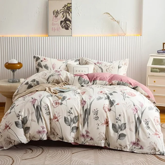 Fine Crafted OAITE Duvet Cover Set King Size Floral Pattern 600 Thread Count Ultra Soft Long Staple Cotton Duvet Cover Sets 3-PC Breathable Duvet Cover with Zipper Closure amp Corner Ties Easy-to-Use