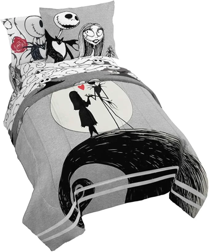 Recyclable Jay franco Disney Nightmare Before Christmas Moonlight 7 Pc Jay franco Queen Bed Set-Includes Reversible Comforter amp Sheet Set-Features Jack amp Sally-Super Soft Fade Microfiber- Disney Product Responsible