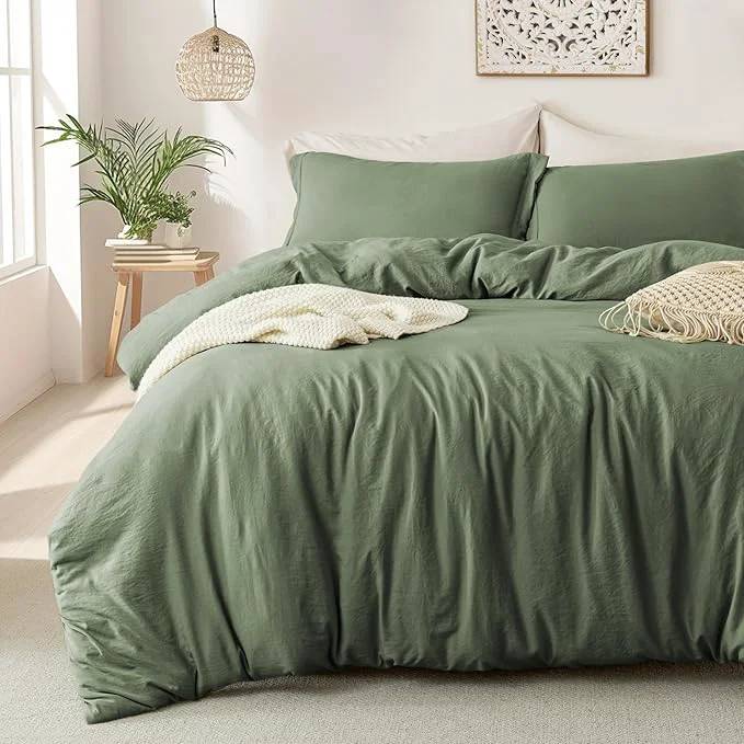 Durable MILDLY Super Soft Duvet Cover – Washed Microfiber Olive Green Comforter Cover Set 3 Pieces with Zipper Closure amp Corner Ties No Comforter Specialty