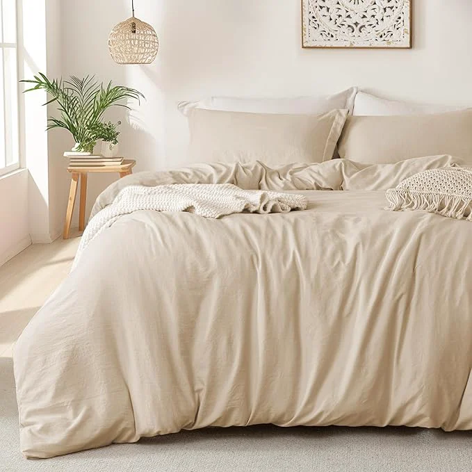 Exceptional MILDLY Super Soft Duvet Cover – Washed Microfiber Light Khaki Comforter Cover Set 3 Pieces with Zipper Closure amp Corner Ties No Comforter Sophisticated