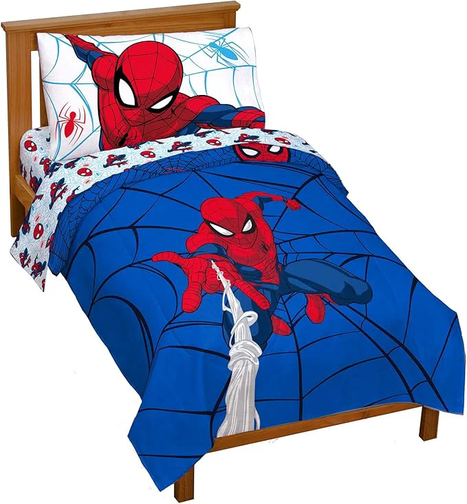 Detailed Jay Franco Marvel Spiderman Webtastic 4 Piece Toddler Size Bed Set – Super Soft Microfiber Bed Set Includes Toddler Size Reversible Comforter amp Sheet Set Bedding Marvel Product Trendy
