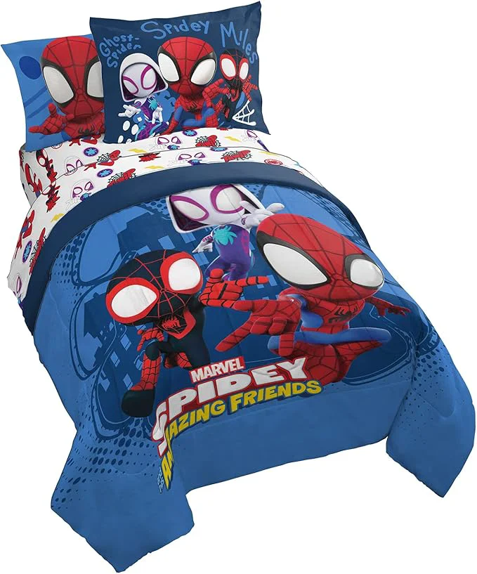 Quality Jay Franco Marvel Spidey and His Friends Team Spidey 7 Piece Full Size Bed Set – Includes Comforter amp Sheet Set Bedding – Super Soft Fade Resistant Microfiber Marvel Product Eco-Friendly