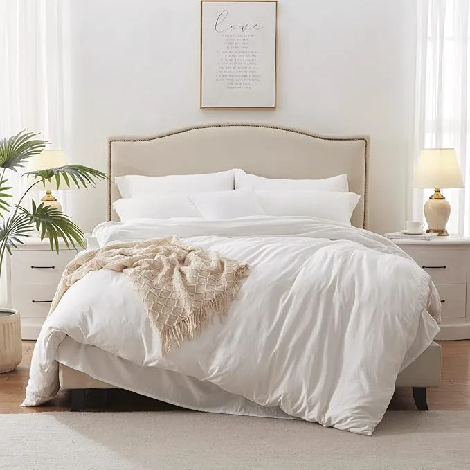Versatile MILDLY Super Soft Duvet Cover – Washed Microfiber White Comforter Cover Set 3 Pieces with Zipper Closure amp Corner Ties No Comforter Enhanced