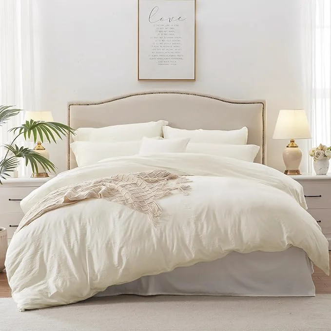 Detailed MILDLY Super Soft Duvet Cover – Washed Microfiber Off White Comforter Cover Set 3 Pieces with Zipper Closure amp Corner Ties Top-Quality
