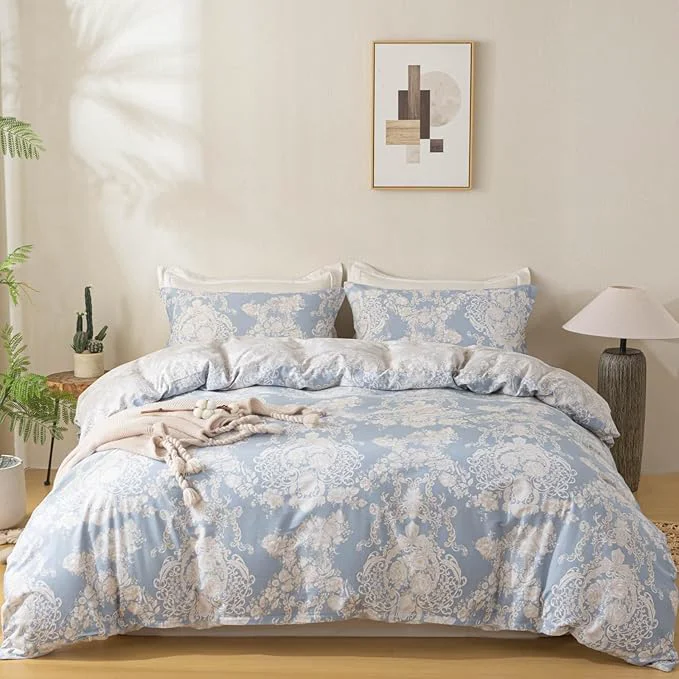 Excellent OAITE Duvet Cover Set Cotton Comforter Cover with Floral Pattern Duvet Cover Set Soft Bedding Set Includes with 3 Piece 2 Pillow Shams 1 Duvet Cover Specialty