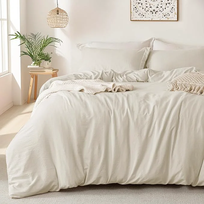 Relaxed MILDLY Super Soft Duvet Cover – Washed Microfiber Beige Comforter Cover Set 3 Pieces with Zipper Closure amp Corner Ties No Comforter Official