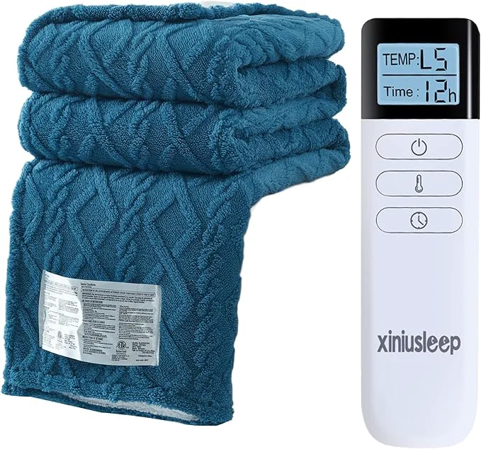 Genuine Heated Blanket Electric Blanket 62 quot ×84 quot Heating Blanket 5 Heating Level 1-12 Hour Auto Off Intelligent Overheat Protection Navy Blue Prestigious
