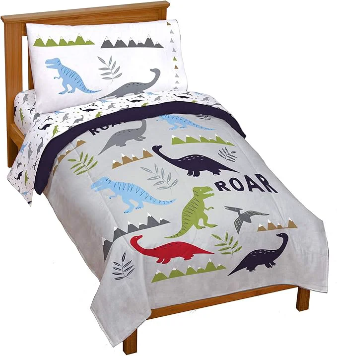 Top-Quality Jay Franco Trend Collector Dinosaur Roar 4 Piece Toddler Bed Set – Includes Comforter amp Sheet Set – Super Soft Fade Resistant Microfiber Bedding Artisan