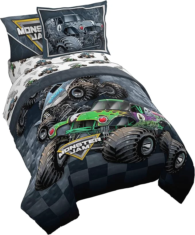 Verified Jay Franco Monster Jam Slash 7 Piece Full Bed Set – Includes Reversible Comforter amp Sheet- Bedding Features Grave Digger amp Megalodon-Super Soft Fade Resistant Microfiber Monster Jam Product Advanced