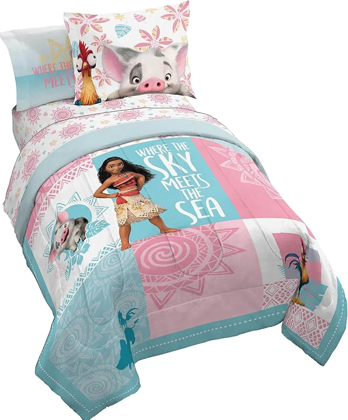 Powerful Jay Franco Disney Moana Full Comforter Set â€ Tropical Patchwork 7 Piece Bedding Features Pua and HEI HEI -Includes Sheet Set amp Pillow Covers – Super Soft Kids Microfiber Bed Set Optimized