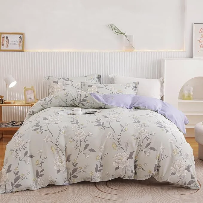 Stylish OAITE Duvet Cover King Size – Cotton Comforter Cover Floral Duvet Cover Sets 3-PC Breathable Duvet Cover with Zipper Closure amp Corner Ties Smart