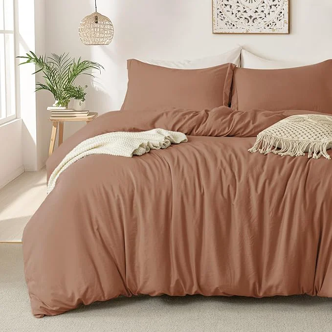 Fine MILDLY Super Soft Duvet Cover – Washed Microfiber Mocha Comforter Cover Set 3 Pieces with Zipper Closure amp Corner Ties Powerful