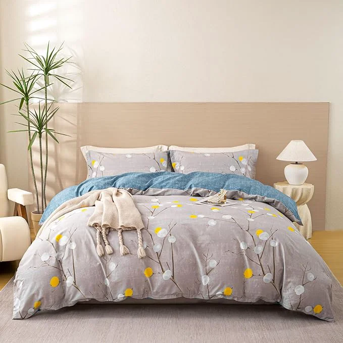 Classic OAITE Duvet Cover Set Cotton Comforter Cover with Branch Pattern Duvet Cover Set Soft Bedding Set Includes with 3 Piece 2 Pillow Shams 1 Duvet Cover Carefully Designed