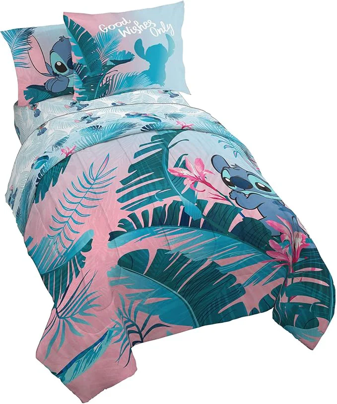 Versatile Jay Franco Disney Lilo amp Stitch Floral Fun 5 Piece Twin Bed Set – Includes Reversible Comforter amp Sheet Set Bedding – Super Soft Fade Resistant Microfiber Specialty