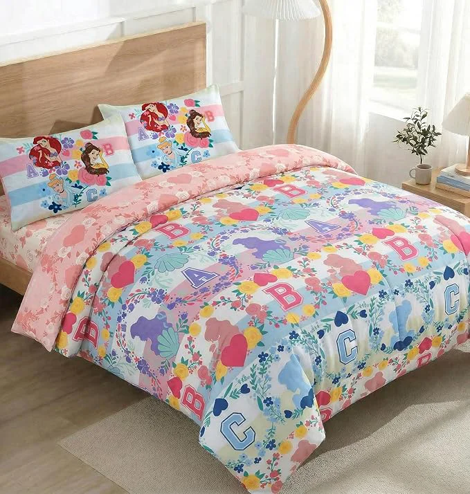 Smart Northwest Disney Princess Full Size Comforter Set 5 Piece Reversible Design Ultra Soft Fade Resistant Microfiber Kids Bedding Set ly Licensed Easy-to-Use