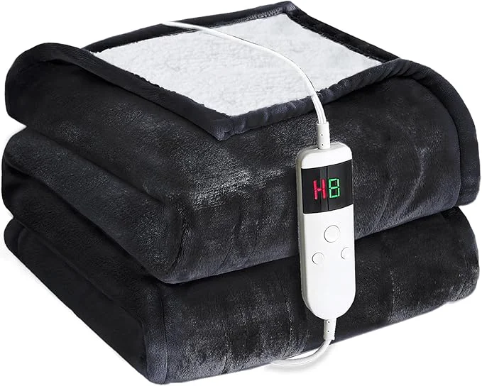 Detailed Electric Heated Blanket Throw Size 50 39 39 x60 39 39 -Control Heating Blanket Soft amp Warm Flannel 10-Level Temperature Control 8 Hours Auto Off Rapid Heating amp Overheat Protection Dependable