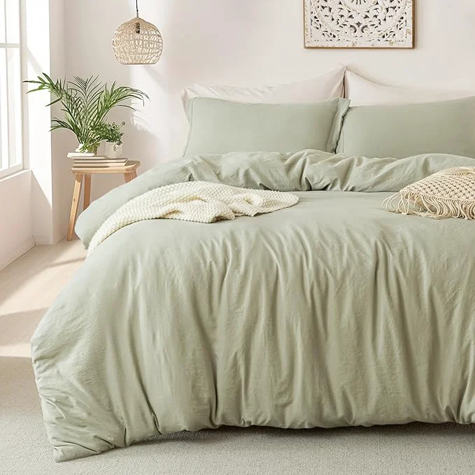 Professional MILDLY Super Soft Duvet Cover – Washed Microfiber October Mist Sage Comforter Cover Set 3 Pieces with Zipper Closure amp Corner Ties No Comforter Breathable
