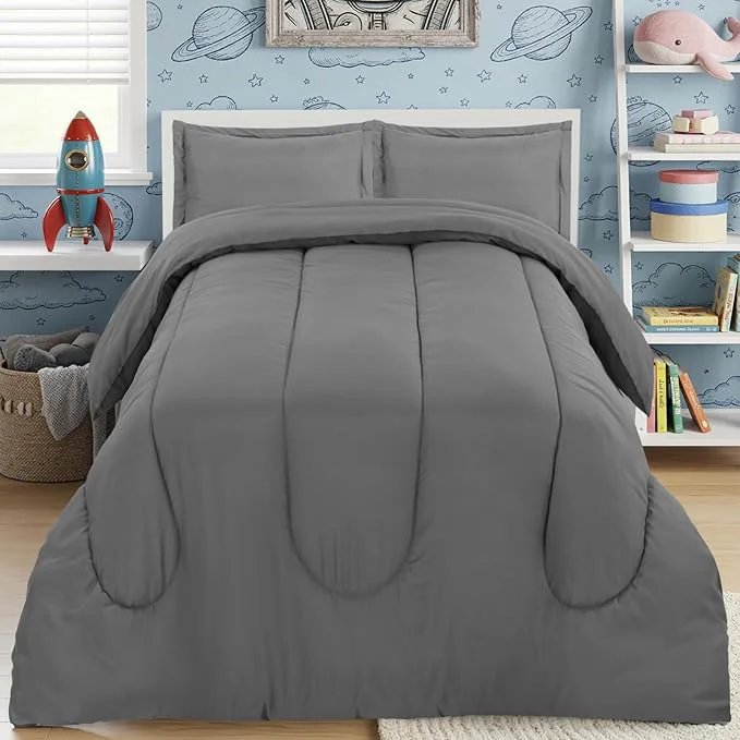 Dependable Utopia Bedding Grey Kids Comforter Set with 2 Pillow Shams 3 Piece Soft Microfiber Twin Bed Comforter with Pillow Shams Printed Kids Bedding for Boys and Girls Lightweight Breathable Easy Care Premium