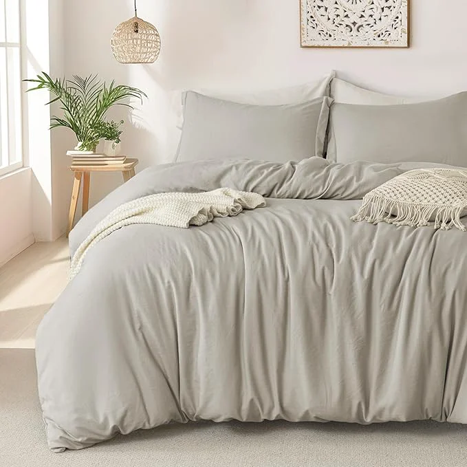 Organic MILDLY Super Soft Duvet Cover – Washed Microfiber Linen Grey Comforter Cover Set 3 Pieces with Zipper Closure amp Corner Ties No Comforter Expertly Made
