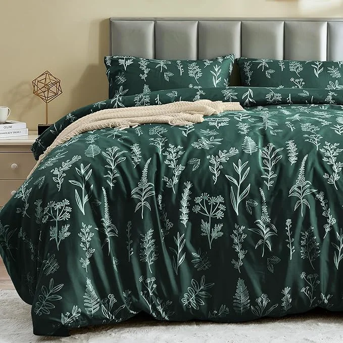 Elite MUXHOMO Duvet Cover Full Size Reversible Floral Forest Green Duvet Cover Set with Zipper Closure 3 Pieces Botanical Patterns Soft Microfiber Bedding Set with 4 Ties 80 quot x90 quot 2 Pillow Cases Official