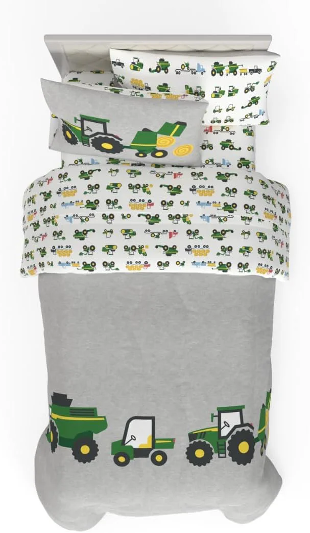 Fast Franco Kids John Deere Farm Equipment Bedding 4 Piece Super Soft Reversible Comforter and Sheet Set Twin ly Licensed Product Elite