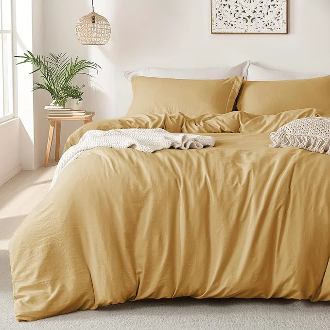 Convenient MILDLY Super Soft Duvet Cover – Washed Microfiber Warm Mustard Yellow Comforter Cover Set 3 Pieces with Zipper Closure amp Corner Ties No Comforter Fashionable