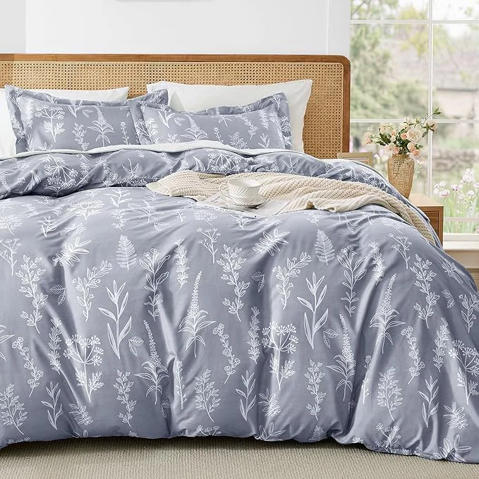 Secure MUXHOMO Duvet Cover King Size Reversible Floral Grey Duvet Cover Set with Zipper Closure 3 Pieces Botanical Patterns Soft Microfiber Bedding Set 90 quot x104 quot 2 Pillow Cases 20 quot ×36 quot Organic