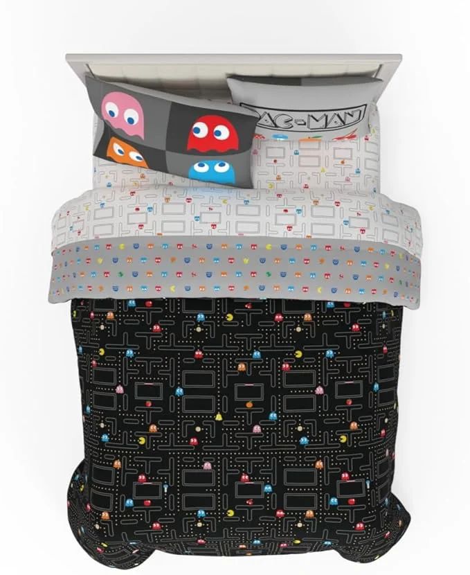 Durable Pac-Man Gaming Bedding 7 Piece Super Soft Cozy Reversible Comforter and Sheet Set with Sham Full ly Licensed Product by Franco Exclusive