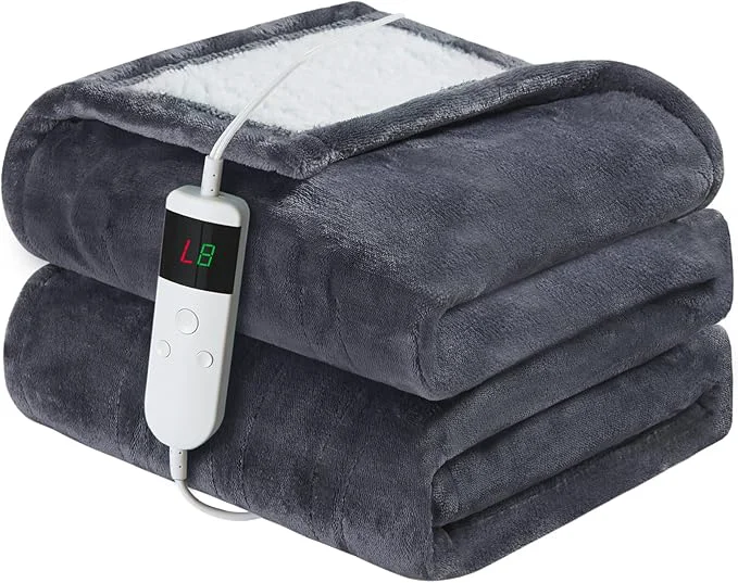 Recyclable Electric Heated Blanket Full Size 72 39 39 x84 39 39 Soft Flannel amp Sherpa Electric Blanket with 10 Heating Levels Automatically Shut Down After 8h with Overheat Protection Machine Washable Relaxed