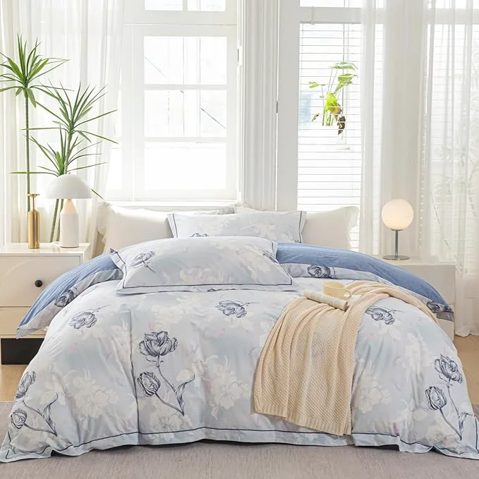 Safe OAITE Duvet Cover Set Twin Size Floral Pattern 500 Thread Count Ultra Soft Cotton Duvet Cover Sets 3-PC Breathable Duvet Cover with Zipper Closure amp Corner Ties Eco-Friendly