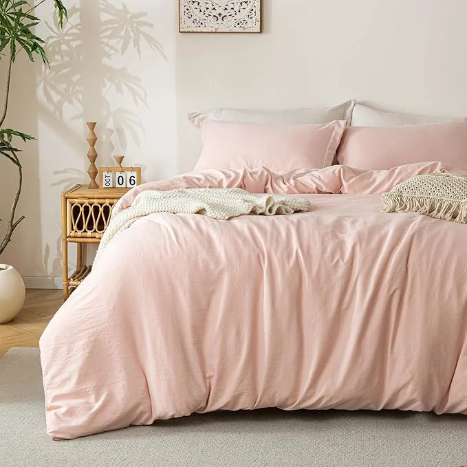 Premium MILDLY Super Soft Duvet Cover – Washed Microfiber Pink Comforter Cover Set 3 Pieces with Zipper Closure amp Corner Ties No Comforter High-Performance