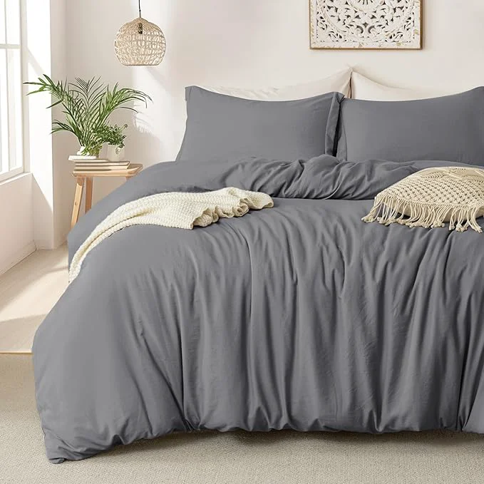 Flexible MILDLY Super Soft Duvet Cover – Washed Microfiber Dark Grey Comforter Cover Set 3 Pieces with Zipper Closure amp Corner Ties No Comforter Organic