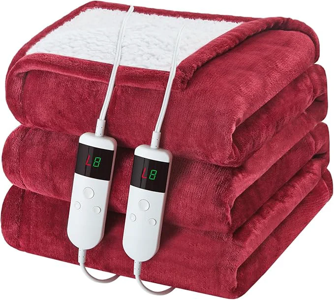Refined Electric Heated Blanket King Size 90 39 39 x100 39 39 Soft Flannel amp Sherpa Electric Blanket with 10 Heating Levels Automatically Shut Down After 8h with Overheat Protection Machine Washable Premium