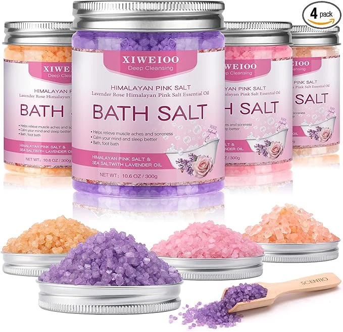 Smart 4 Pack Kit Bath Salts for Soaking Himalayan Pink Salt Lavender Orange Rose Pink Optimized
