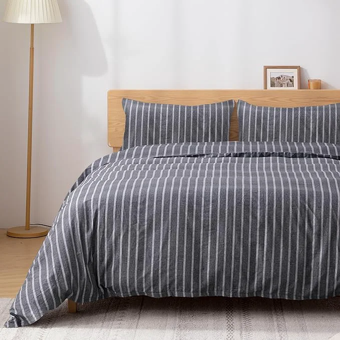 TOCOMOA Striped Duvet Cover Set Natural Cotton Soft Comfy Breathable 3 Piece Grey and White Pattern Printed Comforter Cover Bedding Set King 104 quot x90 quot Comforter Not Included Classic