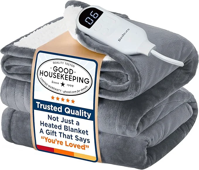 Easy-to-Use Bedsure Electric Blanket Full Size – Soft Flannel Heated Blanket Full GentleSoft Fast Heating with 10 Time Settings amp 6 Heat Settings Warm Gift for Grandma 72×84 inches Grey Organic