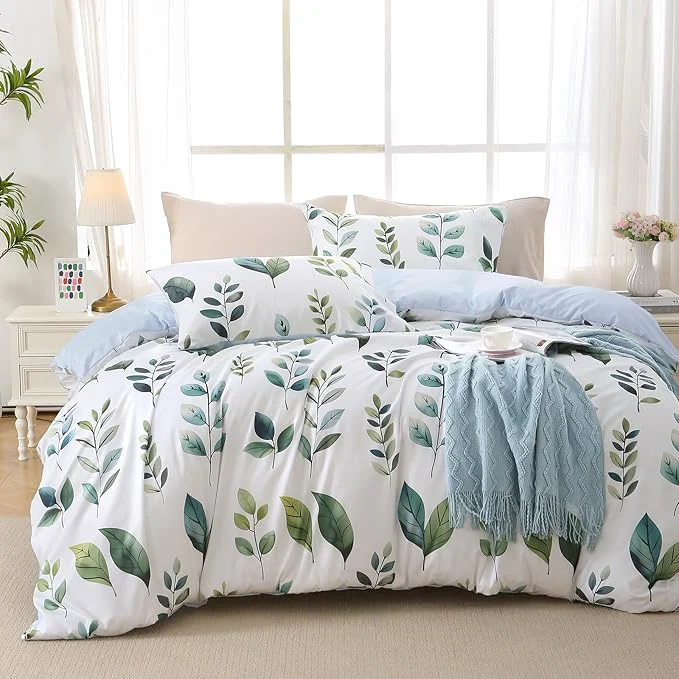 Traditional Duvet Cover King Size Reversible Floral Vintage Duvet Cover Set with Zipper Closure 3 Pieces Botanical Patterns Soft Microfiber Bedding Set 90 quot x104 quot 2 Pillow Cases 20 quot ×36 quot Green Foliage White Secure