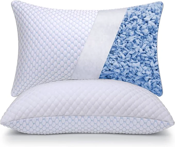 Stylish OSBED Cooling Shredded Memory Foam Pillow Standard Size – Adjustable Loft with Gel Beads amp Breathable Tencel Cover for Night Sweats Relief CertiPUR-US amp Hypoallergenic amp Machine Washable Authentic