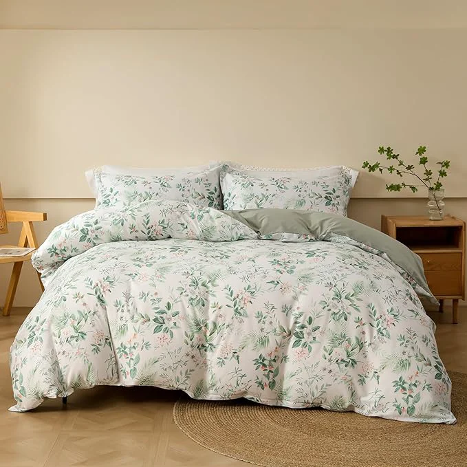 Quality OAITE Duvet Cover Set Cotton Comforter Cover with Floral Pattern Duvet Cover Set Soft Bedding Set Includes with 3 Piece 2 Pillow Shams 1 Duvet Cover Pure