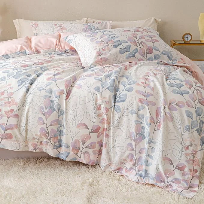 Premium OAITE Duvet Cover Set Queen Size Floral Pattern Ultra Soft Cotton Duvet Cover Sets 3-PC Breathable Duvet Cover with Zipper Closure amp Corner Ties 2 Pillow Shams 1 Duvet Cover Reliable