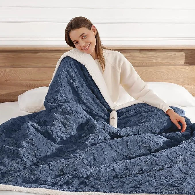 Responsible Heated Throw Blanket 50 quot x60 quot with 5 Heating Levels amp 4 Hours Auto Off Soft amp Plush Sherpa Electric Blanket Throw with ETL amp FCC Certification for Home Use Machine Washable Great Gift Navy Blue Premium